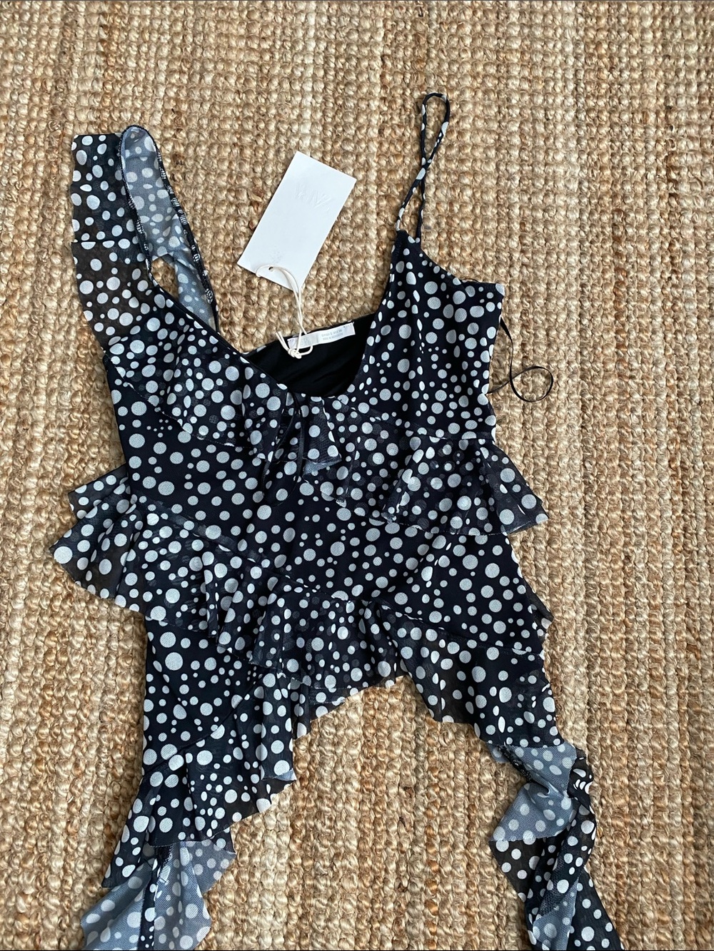 Zara Layered Polka Dot Ruffle Tank Top - Black/White